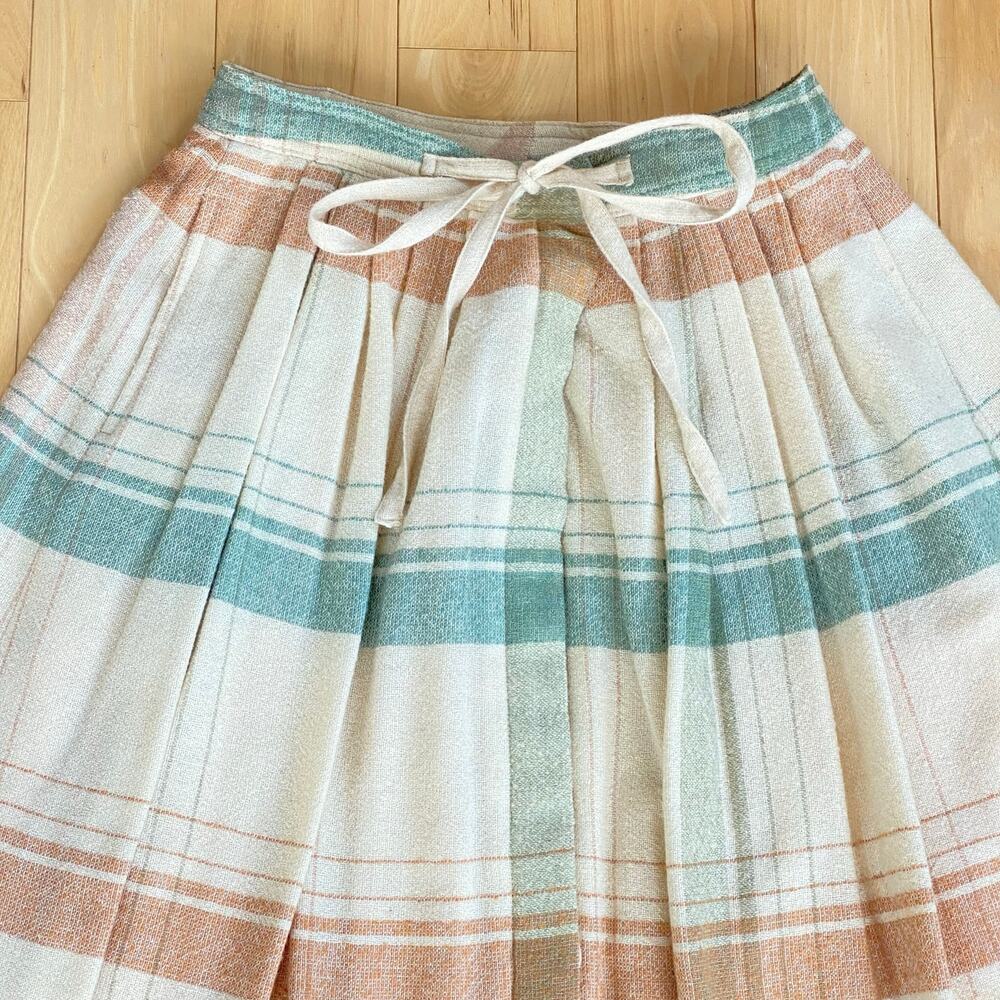 Vintage 1980s Pastel Plaid Wool Midi Skirt Cottagecore Prairie Grandmacore ILGWU - Picture 5 of 8